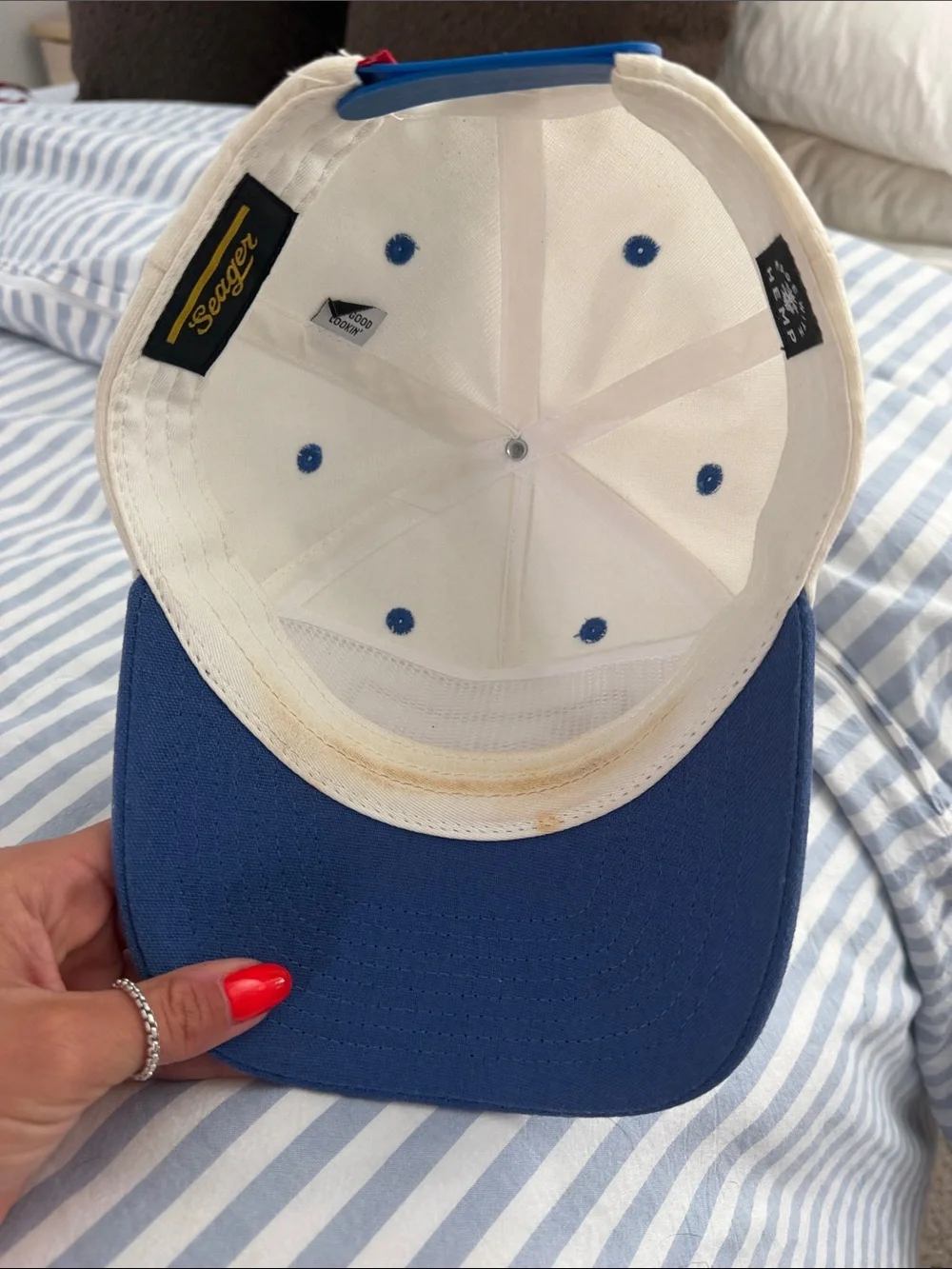 Seager Two-Tone Logo Trucker Hat - White & Blue